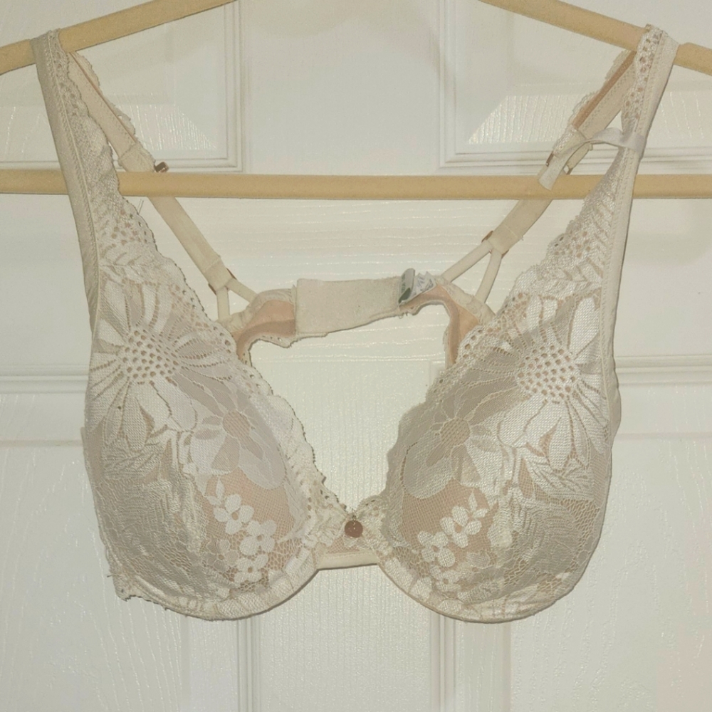 Aerie Real Me Unlined Floral Bra in Cream - 34D